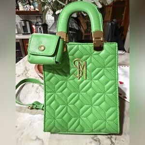 Steve Madden Quilted Crossbody Tote in Bright Green with Gold Hardware